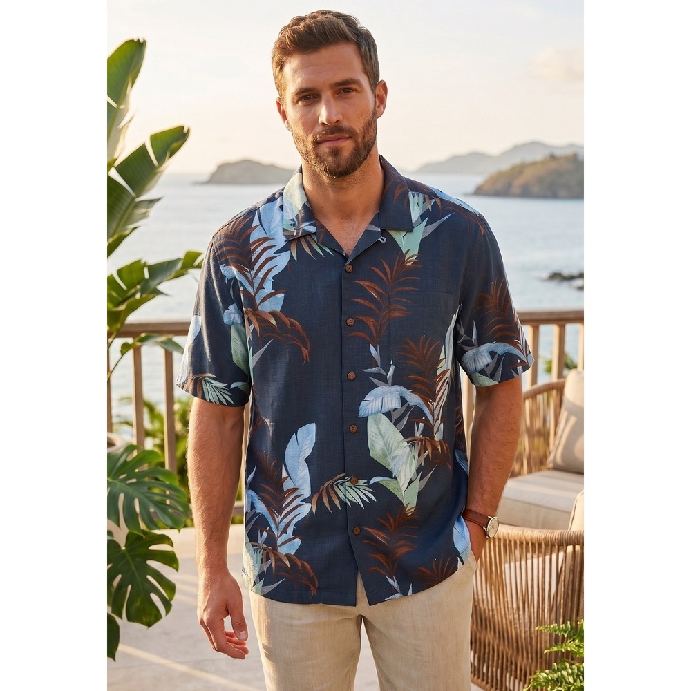 Tommy‎ Bahama Original Fit Silk Tropical Palm Leaf Camp Shirt Men's XXL Hawaiian